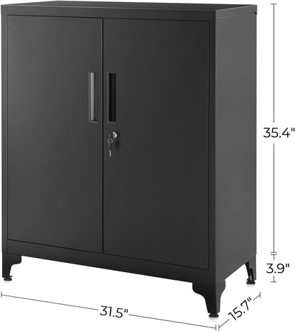 Garage Cabinet, Metal Storage Cabinet with Doors and Shelves, for Home Office, Garage and Utility Room, Black UOMC013B01