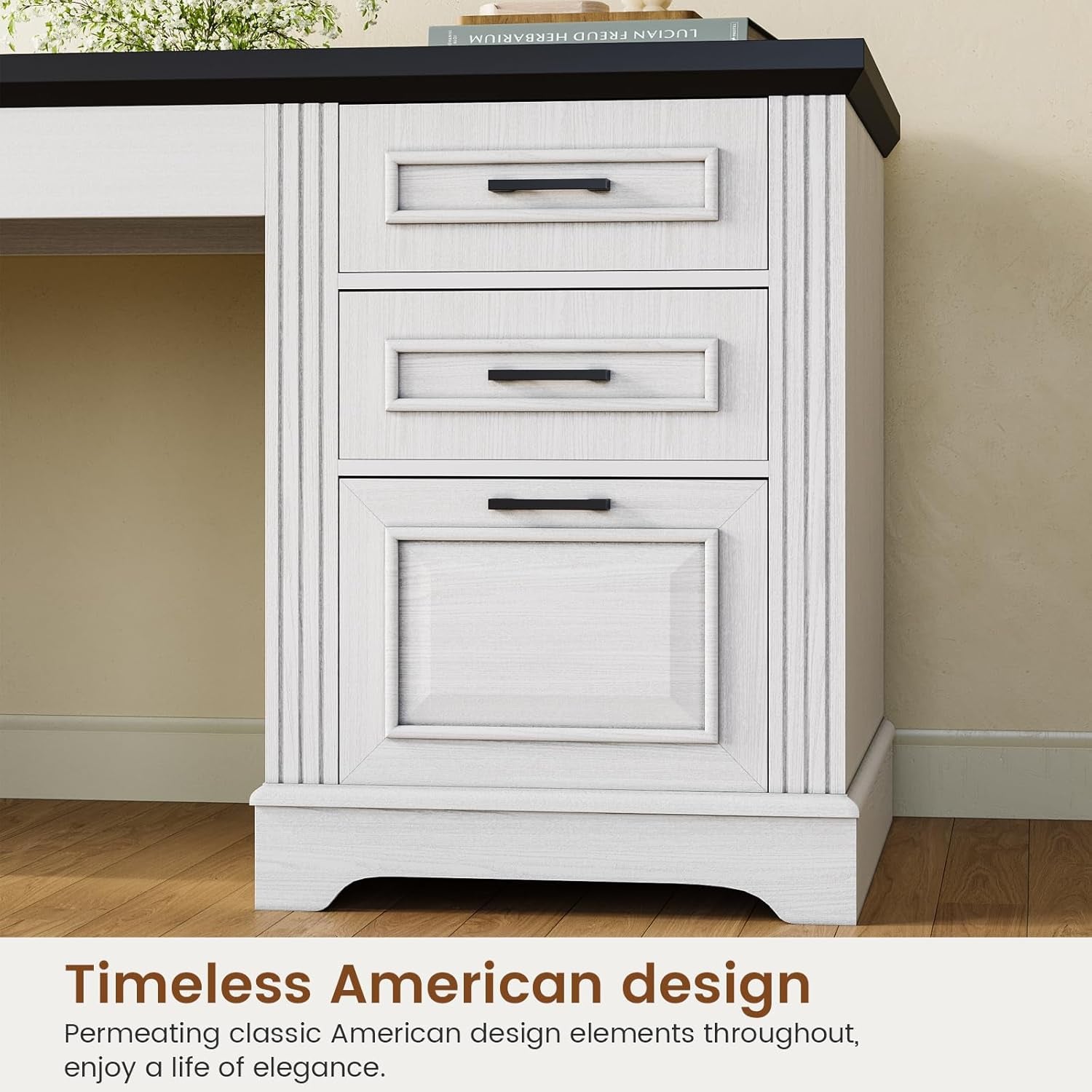 Farmhouse 55" Executive Desk, Computer Desk with Storage Drawers and Power Outlet, Home Office Desk, Workstation for Office Home, White