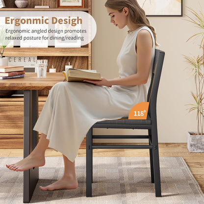 Dining Chairs Set of 4, Rustic Wood Dining Room Chairs with Thickened and Strengthened Metal Steel Frame & Slat Back, Modern Farmhouse Chair for Kitchen, Dining Room (4, Dark Black)