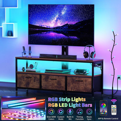 TV Stand with Mount and Power Outlet, TV Stand with Drawers Storage for Living Room Bedroom, LED Entertainment Center for 45/55/60/65 Inch, Height Adjustable Media Console, Rustic