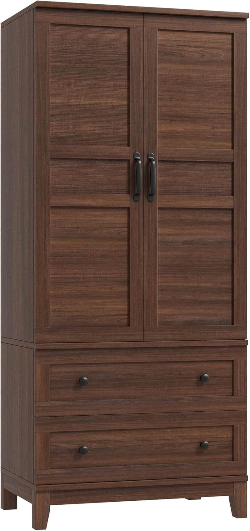 Armoire Wardrobe Closet with 2 Drawers,72 in Wooden Wardrobe Cabinet with Hanging Rod, Tall Clothing Armoire Cabinet with Doors and 18 Adjustable Shelves for Bedroom, Clothes,Walunt Brown