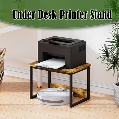 Printer Stand with Storage for Desk, Desktop Printer Stand Shelf Organzier for Home/Office Heavy Duty Printer Riser under Desk Small Printer Table for Fax Machine Copier Scanner(Rustic Brown)