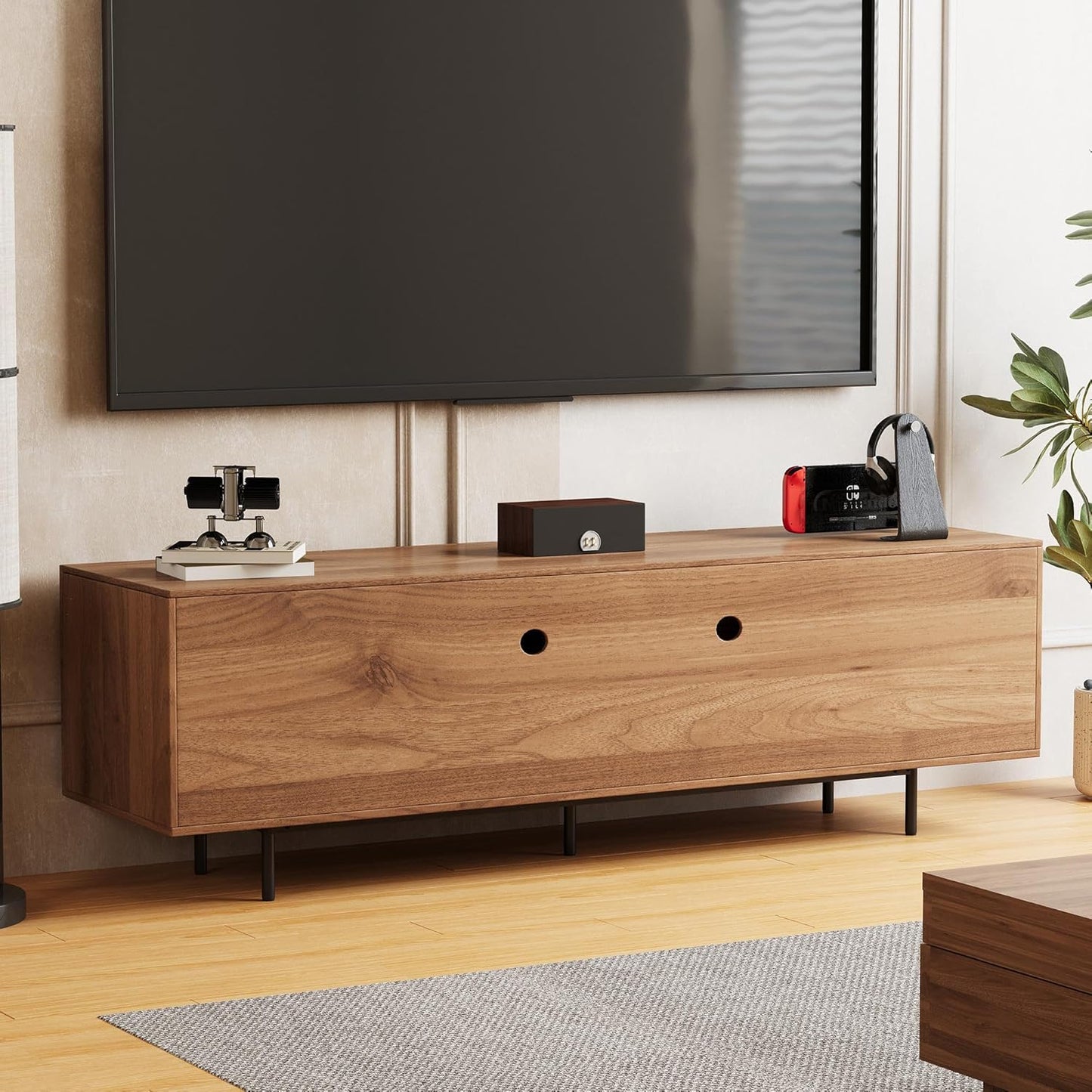70.87“ Modern TV Cabinet for 70-Inch TV, TV Table with Large Storage Space, TV Cabinet Media Console for Living Room and Bedroom, Walnut Color