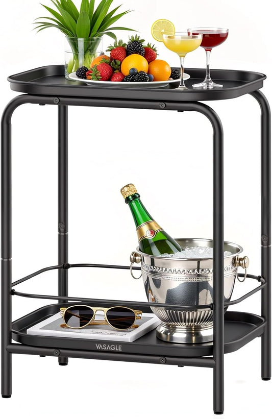 2-Tier Outdoor Table, Small Side End Table with Tray Storage, Bedside Nightstand for Living Room, Bedroom, Modern Style, Ink Black ULET243B01