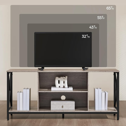 TV Stand for Tvs up to 65 Inch, 55 Inch Entertainment Center with Storage, Wood TV Console with Shelves for Living Room, Gray