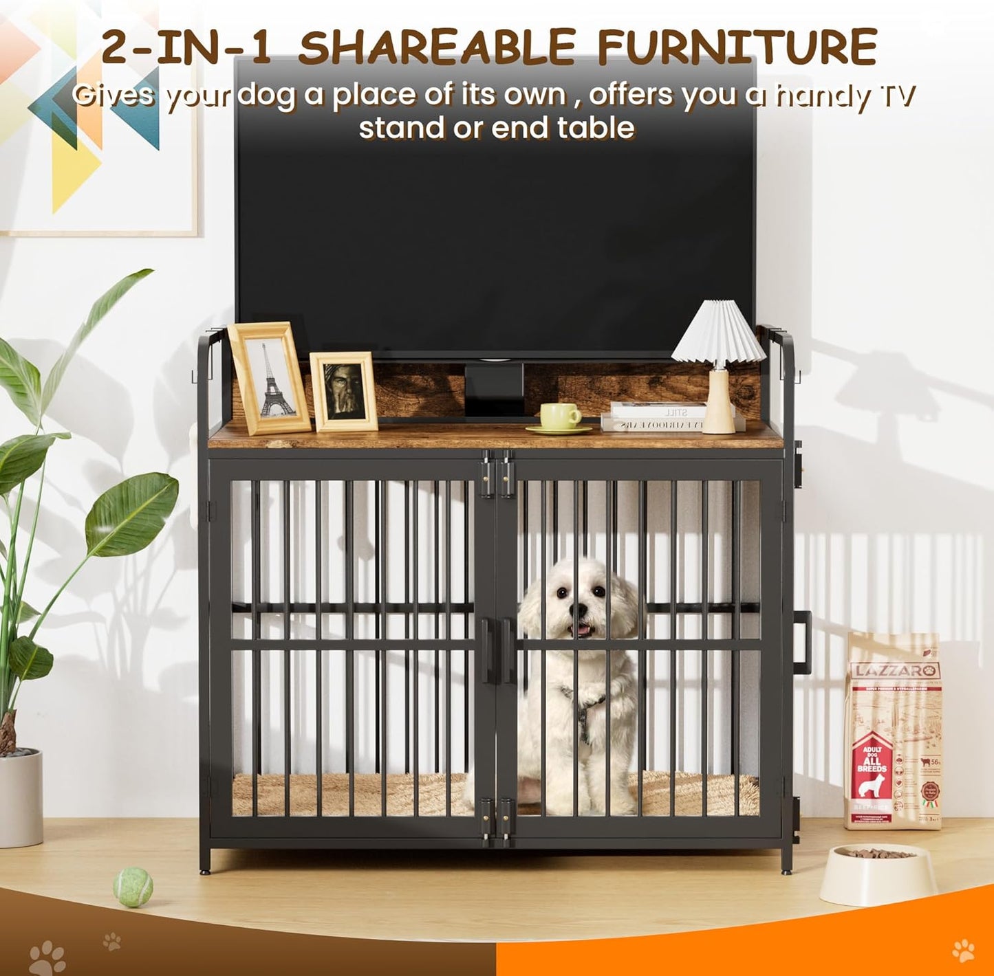 Dog Crate Furniture 32" Wooden Heavy Duty Dog Kennel with Double Doors Decorative Indoor Dogs House Side End Table