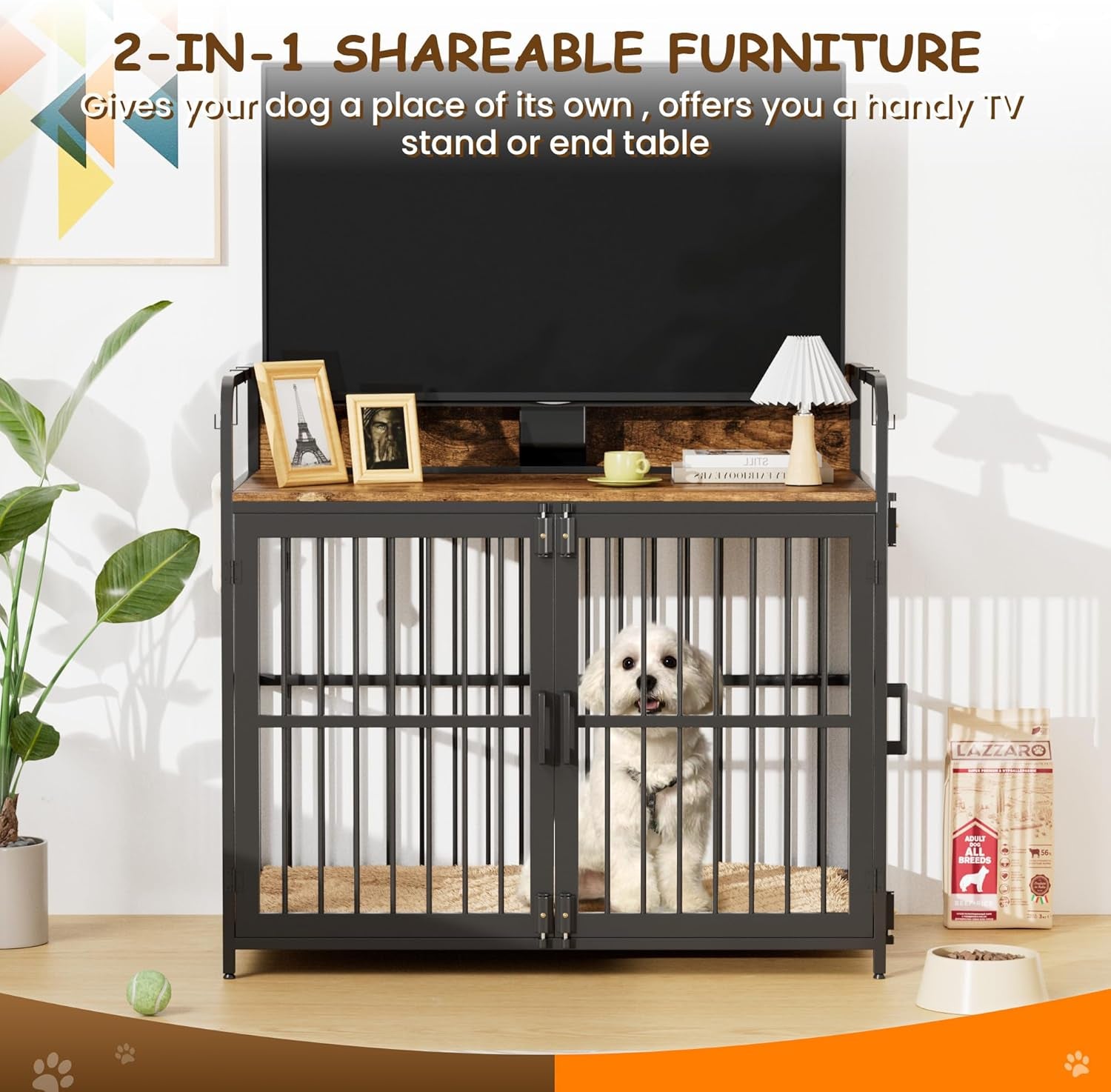 Dog Crate Furniture 32" Wooden Heavy Duty Dog Kennel with Double Doors Decorative Indoor Dogs House Side End Table