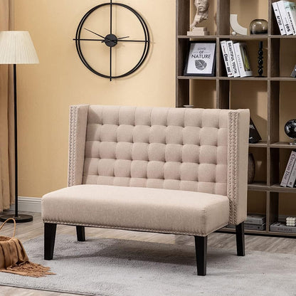 Modern Loveseat Settee Bench Sofa Couch, Upholstered Banquette Dining Bench with Back for Dining Living Room Hallway or Entryway Seating,Putty