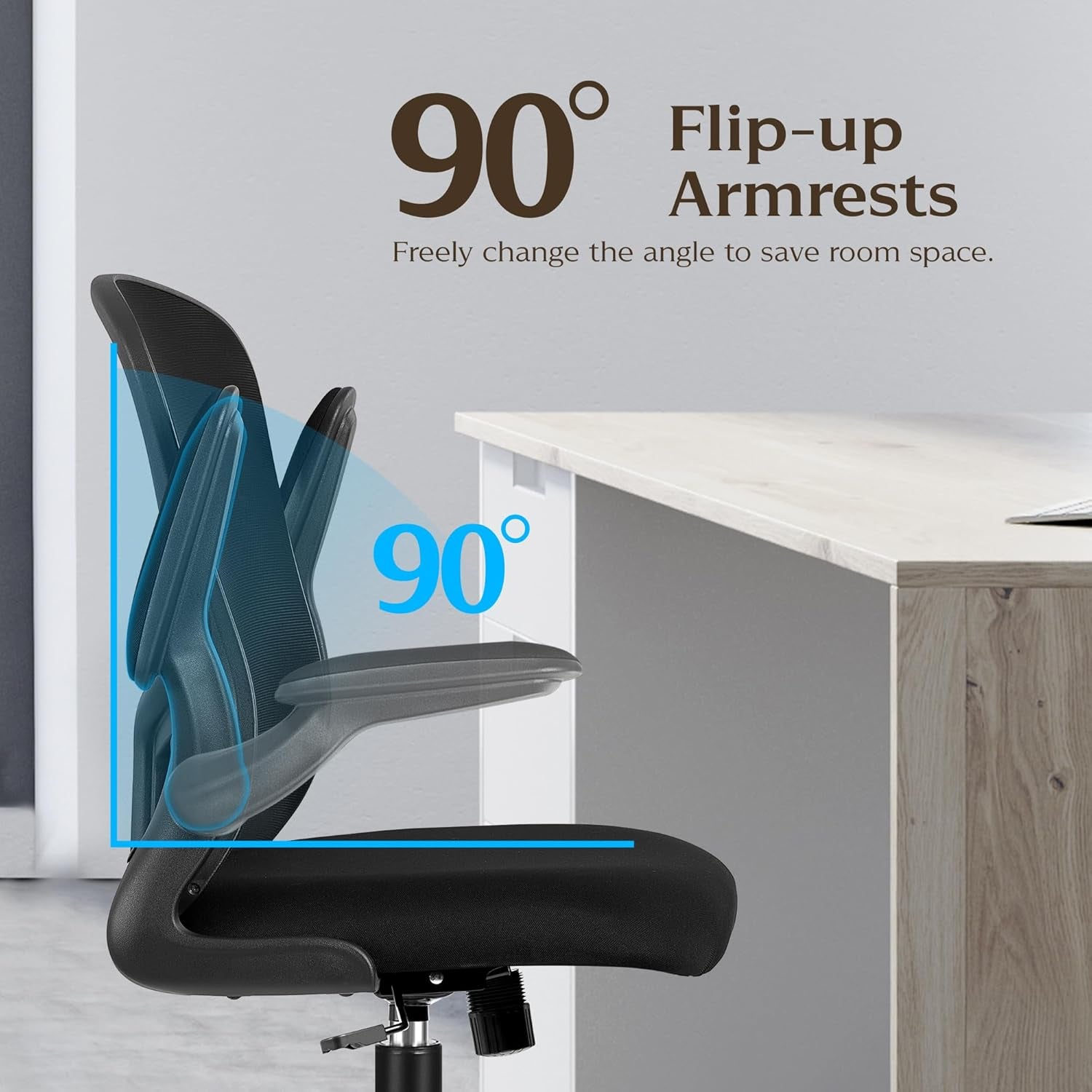 Office Desk Chairs, Ergonomic PC Desk Chair with Wheels, Adjustable Lumbar Support and Height, Swivel Computer Chair with Flip-Up Armrests, Ergo Mesh Backrest for Working (Black)