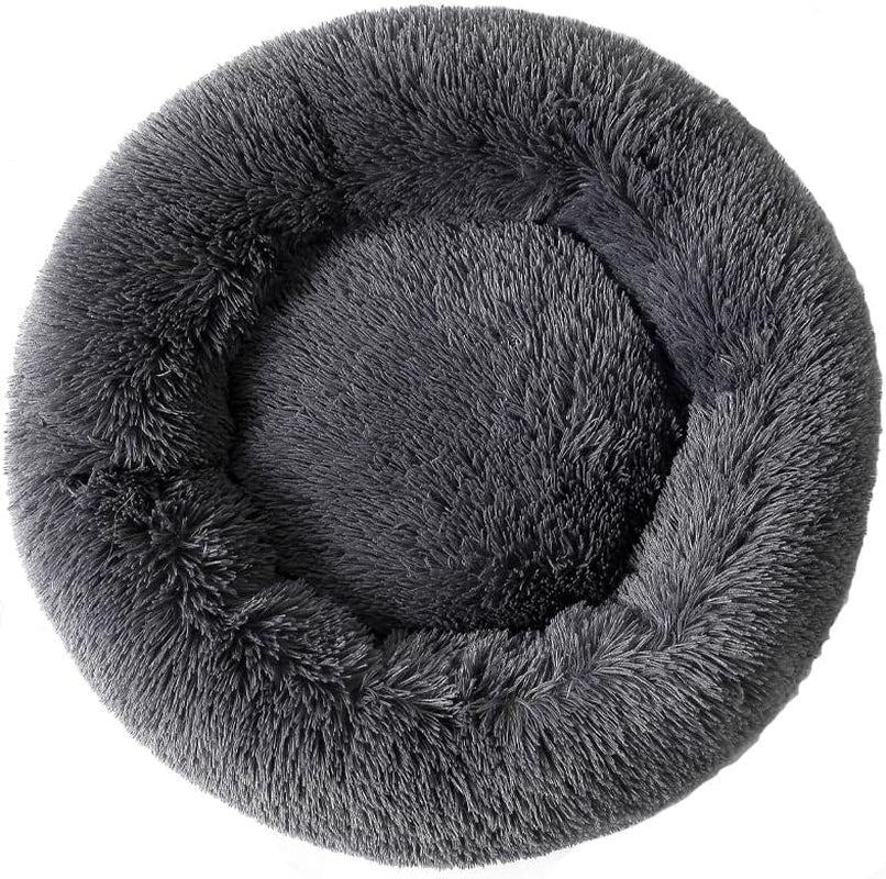 Donut Dog Bed Cat Bed Fluffy Calming Pet Bed Dog round Bed Cat round Bed Warm Kitten Nest Ideal for 3Kg Pet, Small, Dark Light