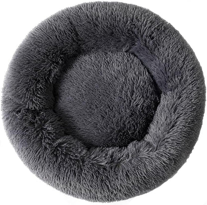 Donut Dog Bed Cat Bed Fluffy Calming Pet Bed Dog round Bed Cat round Bed Warm Kitten Nest Ideal for 3Kg Pet, Small, Dark Light