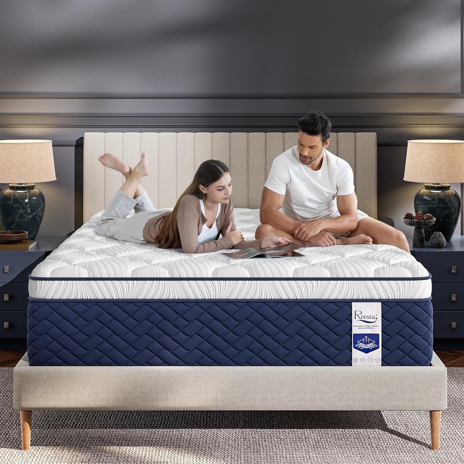 Queen Mattress 14 Inch - Hotel Collection Hybrid Mattress with 5-Zone Support, Luxury Sleep Comfort, Extra Back & Hip Support, Fiberglass-Free, Certipur-Us Certified, 365-Night Trial
