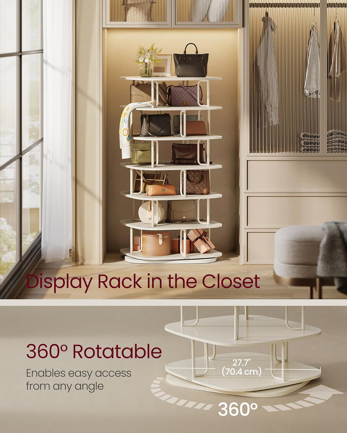 7-Tier Shoe Rack, Rotating Shoe Rack Tower, Shoe Closet Organizer, Shoe Shelf, 28-35 Pairs, 23.6 X 23.6 X 47.2 Inches, for Entryway, Living Room, Closet, Cream White ULBS041W01
