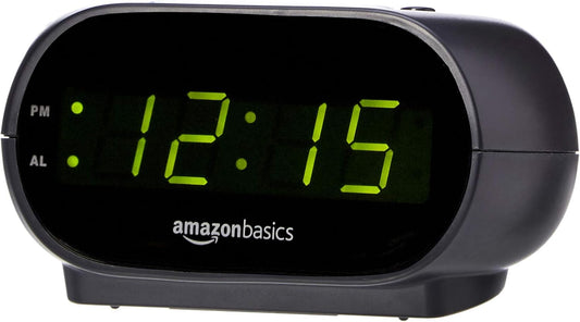 Small Digital Oval Alarm Clock with LED Display, Nightlight & Battery Backup, Black, 4.5 X 3.5 X 2.4 Inches
