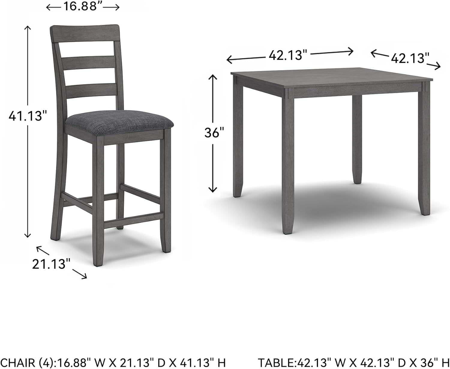 Bridson 5 Piece Counter Height Dining Room Set, Includes Table & 4 Bar Stools, Gray