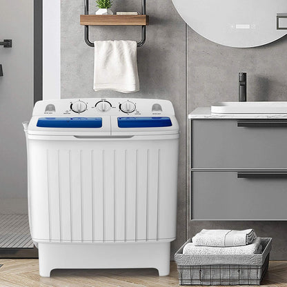 Portable Washing Machine, Twin Tub 20 Lbs Capacity, Compact Laundry Washer(12 Lbs) and Spinner(8 Lbs), Durable Design, Timer Control, Perfect for RV, Apartments and Dorms, Blue+White
