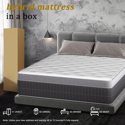 Twin Mattress 10 Inch, Individual Wrapped Pocket Springs Zoned Hybrid Mattress with Gel Memory Foam, Ergonomic Pressure Relief, Enhanced Edge Support, Breathable Comfort Night, 365-Night Trial