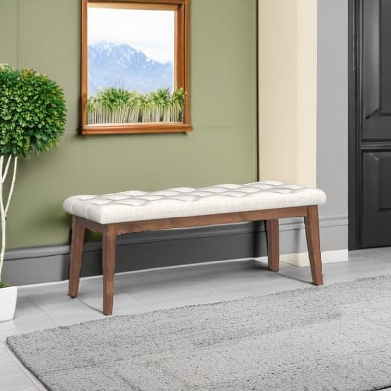 Bedroom Bench for End of Bed, Upholstered Dining Seat for Kitchen, Button-Tufted Ottoman Bench for Entryway and Living Room, Beige