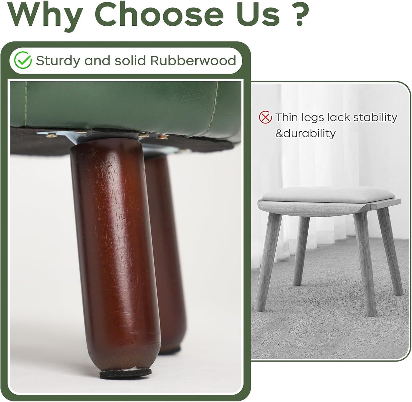 13In Small Foot Stool Ottoman, round Faux Leather Foot Rest for Couch, under Desk Pouf Footstool Footrest with Non-Skid Rubber Legs for Ling Room, Bedroom, 13''L X 13''W X 10.2''H, Green