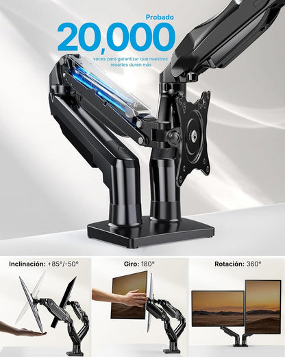 Dual Monitor Stand, Fully Adjustable Monitor Desk Mount for 13–32″ Computer Screens, Full Motion VESA 75X75/100X100 with C-Clamp & Grommet Base, Each Arm Holds 4.4 to 19.8 Lbs