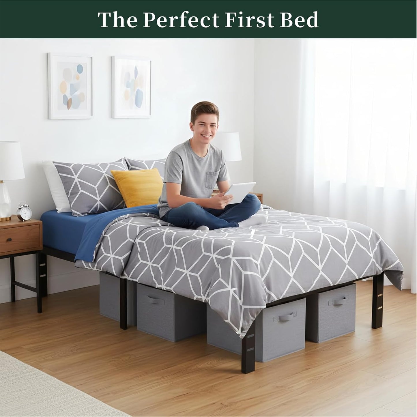 Twin Size Bed Frame, 14 Inch Metal Platform Bed Frames with Heavy Duty Steel Slat Support, No Box Spring Needed, Easy Assembly, under Bed Storage