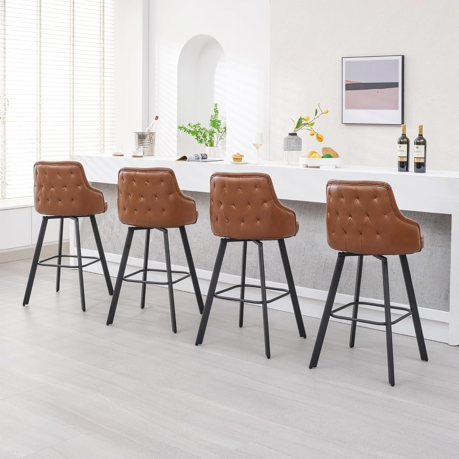 Bar Stools Set of 4, 30" Swivel Bar Height Bar Stools with High Back, Faux Leather Kitchen Bar Chairs Bar Height for Kitchen Island (Dark Brown, 4PCS 30" Bar Stool)