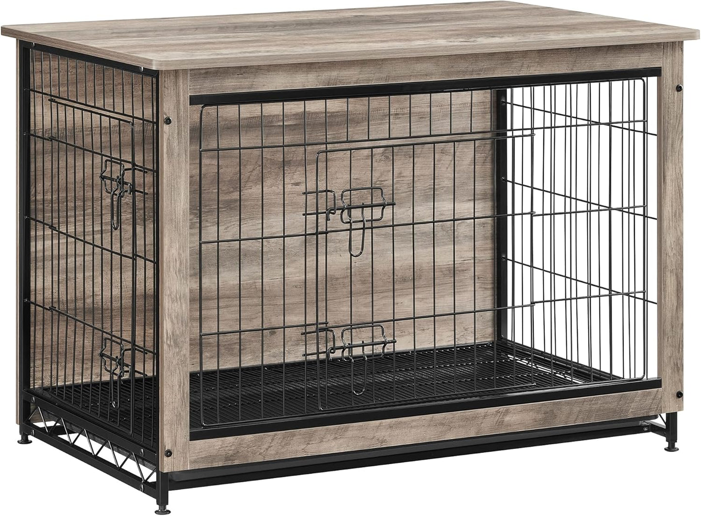 Dog Crate Furniture, 38.6" Side End Table, Modern Kennel for Dogs Indoor up to 70 Lb, Heavy-Duty Dog Cage with Multi-Purpose Removable Tray, Double-Door Dog House, Greige UPFC003G01