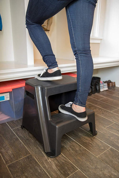 2-Step Molded Plastic Step Stool, Lightweight with Slip Resistant Treads and Non-Slip Feet, Black (Amazon Exclusive)