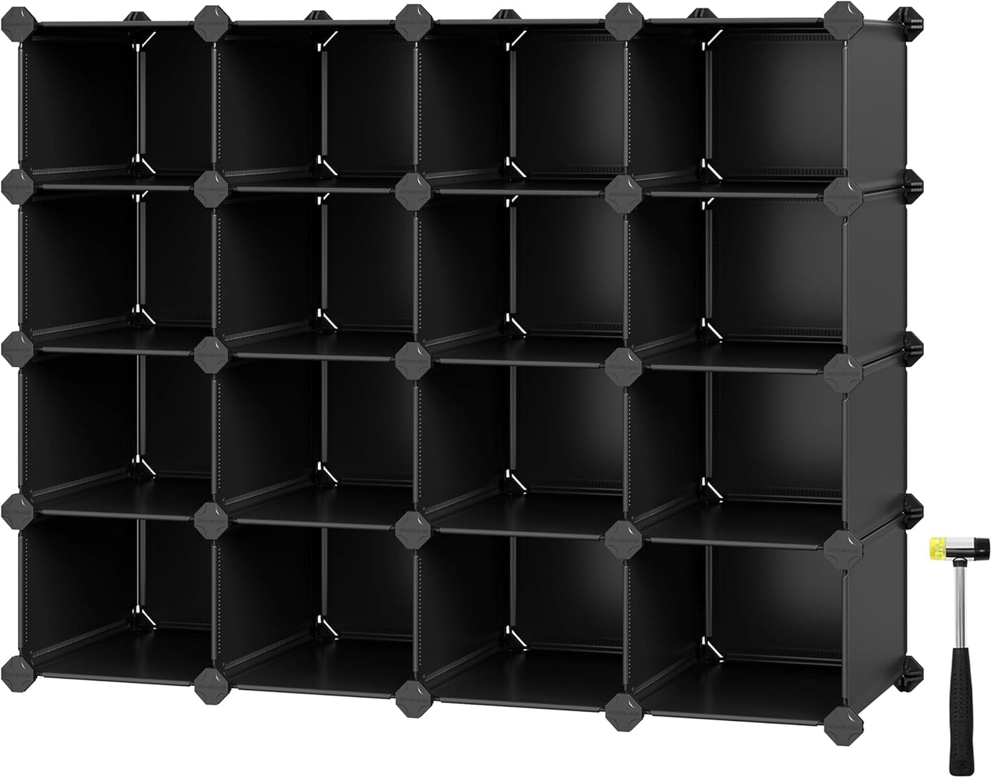 Shoe Rack with 16 Cubes, Interlocking Plastic Shoe Organizer, DIY Storage Cabinet for Closet Entryway Bedroom Garage, Space Saving Design, 12 X 35.1 X 27.2 Inches, Transparent ULPC445W02