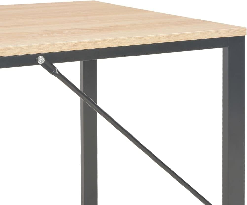 Modern Computer Desk, 47.2X23.6X28.7 Inch, Black & Oak Engineered Wood with Powder-Coated Metal Frame, Space-Saving Office Gaming Table for Bedroom, Study, Home Use