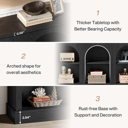 Farmhouse Console Table, 63-Inch Long Entryway Table with 3 Tier Storage, Wooden Rectangular Sofa Table behind the Couch for Entrance, Hallway, Living Room, Black