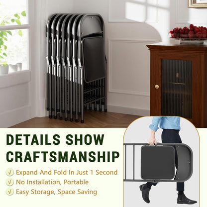 Folding Chair 4 Pack, Comfy PU Leather Padded Folding Chairs for outside and Indoor, Heavy Duty Portable Foldable Metal Commercial Seat for Home Office, Dorm, Party, Backyard, Lawn, Patio