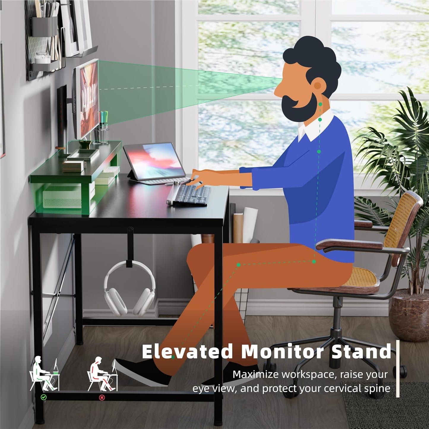 32 Inch Small Computer Desk with Monitor Stand, Simple Office Desk with Headphone Hook for Small Spaces, Kids Study Writing Table for Bedroom, Red