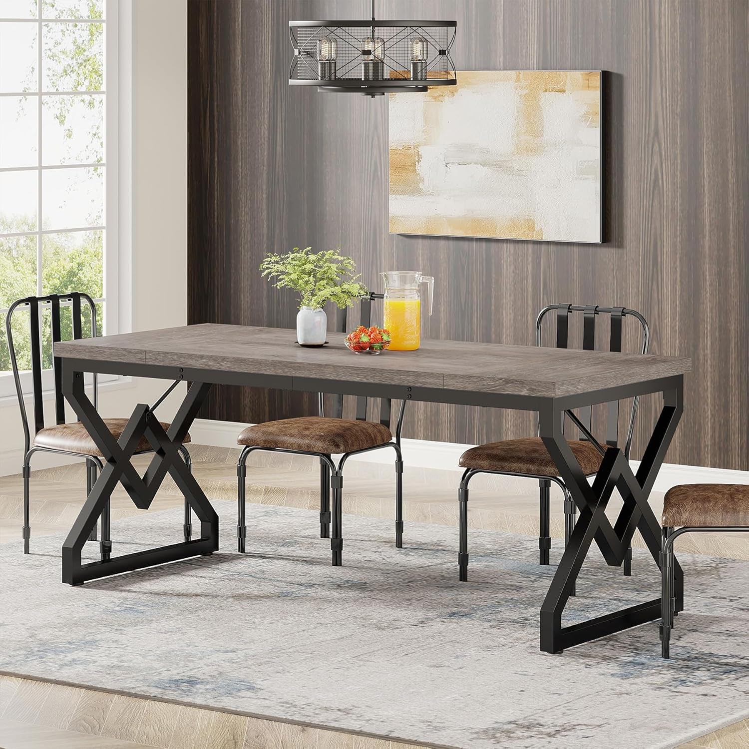 63 Inch Executive Desk, Large Office Computer Desk with Extra Thick Wooden Tabletop and Metal Frame, Modern Simple Workstation Writing Table Study Desk for Home Office, Gray