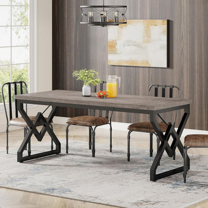63 Inch Executive Desk, Large Office Computer Desk with Extra Thick Wooden Tabletop and Metal Frame, Modern Simple Workstation Writing Table Study Desk for Home Office, Gray