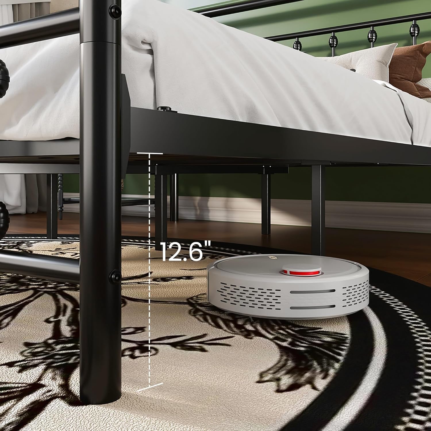 Queen Size Metal Platform Bed Frame with Victorian Style Iron-Art Headboard and Footboard, Easy Assembly, under Bed Storage, No Box Spring Required, Black