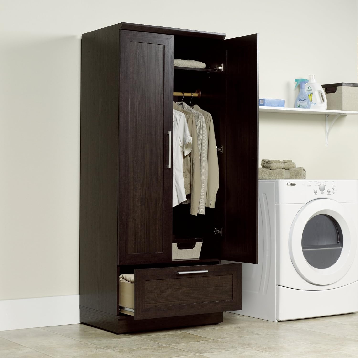 Homeplus Wardrobe/Pantry Cabinets, L: 28.98" X W: 20.95" X H: 71.18", Dakota Oak
