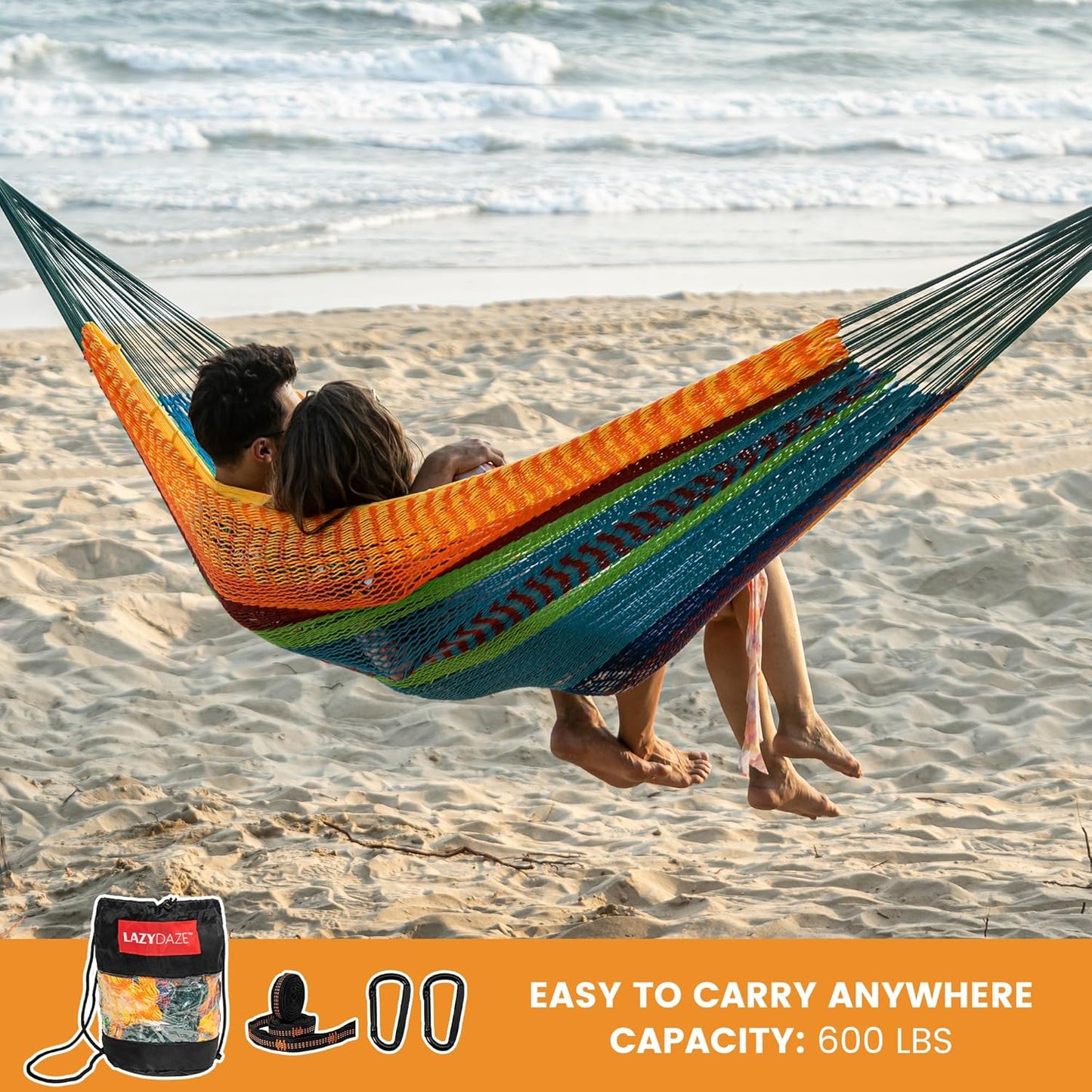 Handwoven Mayan Hammock, 10.5 FT Soft Rope Double Hammocks, Portable Outdoor Hammock with Carry Bag, 2 Straps & Carabiners for Patio Outside, 550 Lbs Weight Capacity, Multi Color
