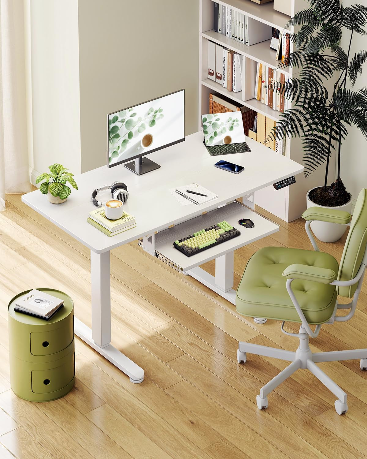 Electric Standing Desk with Keyboard Tray, 40 Inch Height Adjustable Small Table, Sit Stand Table, Writing Computer Desk for Home, Office, Workstation, White