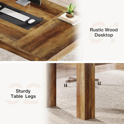 63-Inch Executive Desk, Large Office Computer Desk, Simple Workstation Writing Table Study Table for Home Office, Rustic Brown