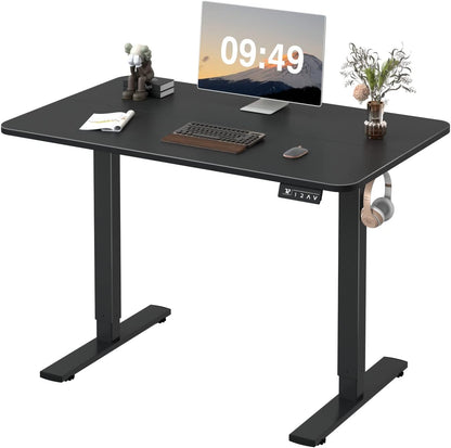 Electric Height Adjustable Standing Desk Large 48 X 24 Inches Sit Stand up Desk Home Office Computer Desk Memory Preset with T-Shaped Metal Bracket, Black