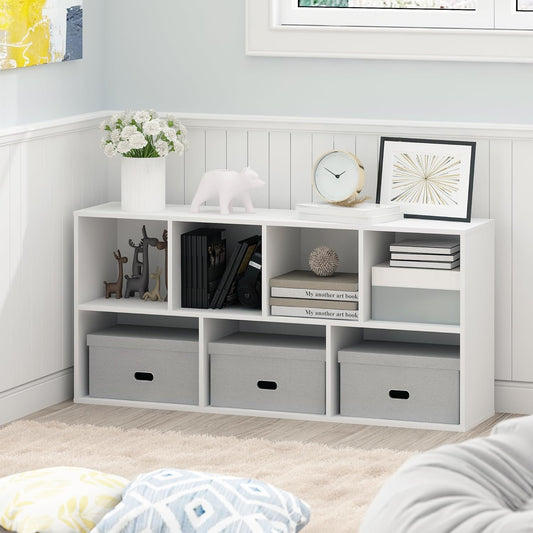 LUDER Book Shelf, 7-Cube Bookshelf, Bookcase with Open Shelves, 9.4 X 19.5 X 41.7, Easy Assembly, for Living Room, Bedroom, Home Office, Plain White
