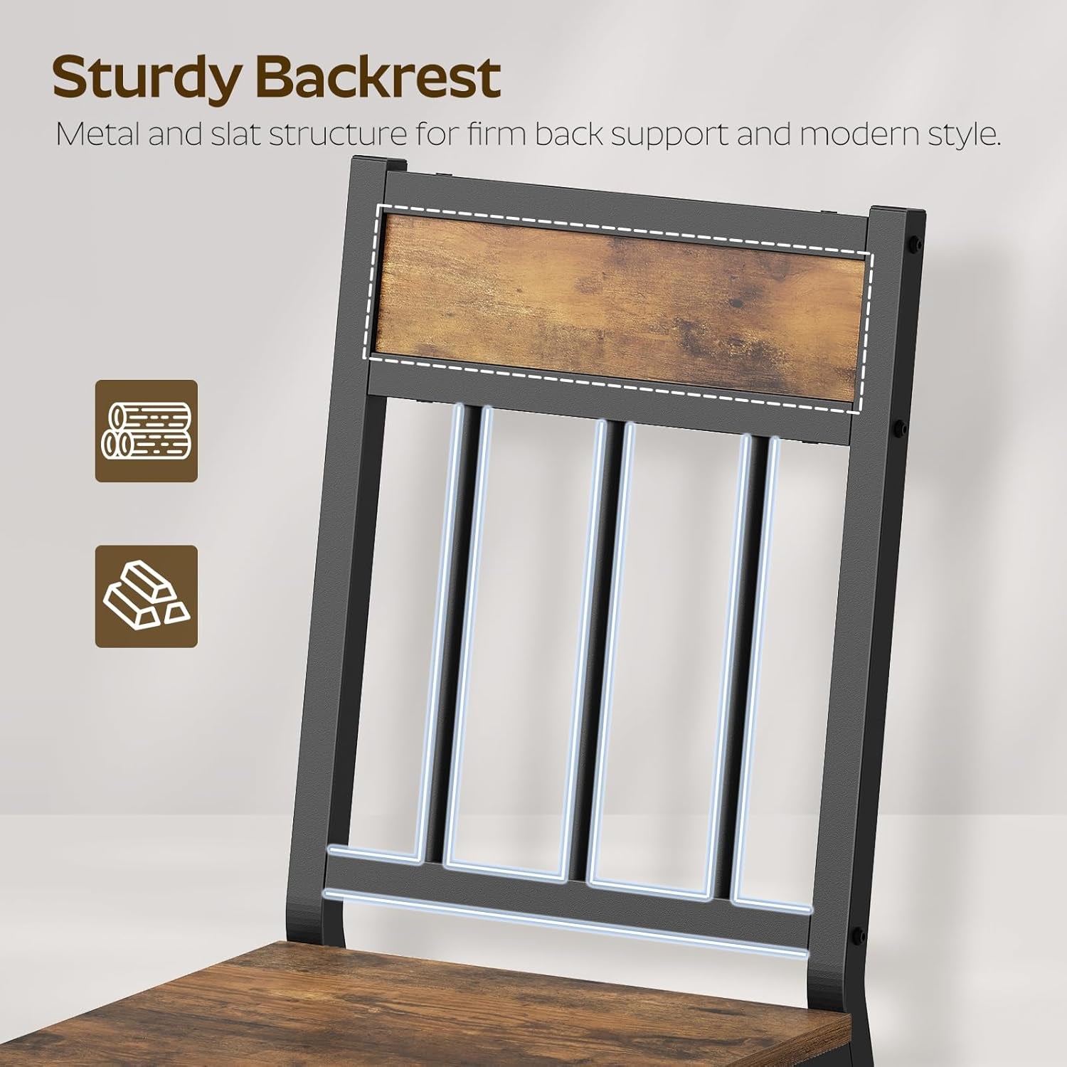 Dining Chairs Set of 4, Industrial Kitchen Chairs with Metal Frame, Slanted Back, Wooden Dining Chair Set, for Kitchen, Living Room, Rustic Brown and Black CY03L4BR