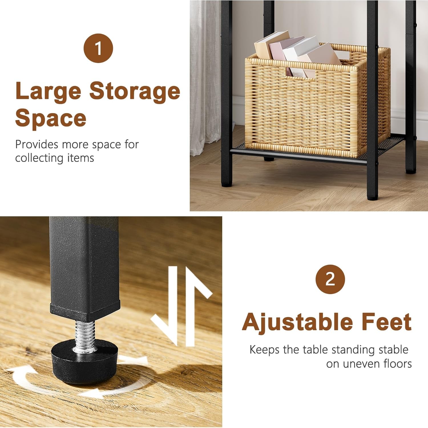 3 Tier End Table, Telephone Table, Narrow Side Table with Storage, Nightstand for Small Spaces, Metal Frame, for Living Room, Bedroom, Sofa Couch, Hall, Easy Assembly, Rustic Brown