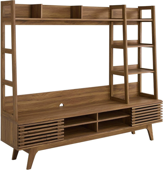 Render Mid-Century Modern TV Stand Entertainment Center, 70", Walnut