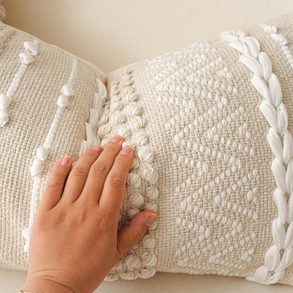 Cream Decorative Lumbar Throw Pillow Cover 14X36 Boho Long Cushion for Bed Neutral Beige White Accent Modern Farmhouse Pillowcase for Bedroom Living Room Couch Sofa Home Décor Cover ONLY