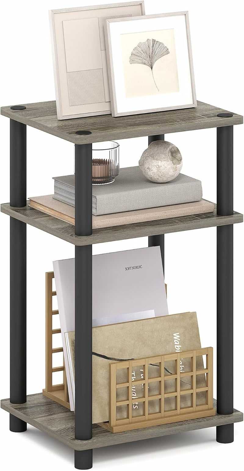 Turn-N-Tube Side Table, 3-Tier End Table, Night Stand, Bedside Table, for Living Room, Bedroom, Grey Oak