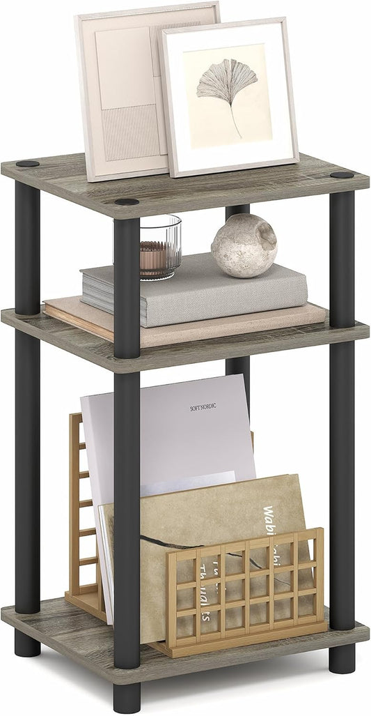 Turn-N-Tube Side Table, 3-Tier End Table, Night Stand, Bedside Table, for Living Room, Bedroom, Grey Oak