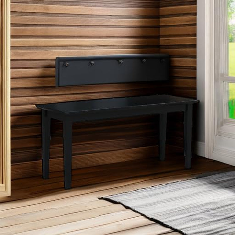Shaker Style Bench Real/Solid Parawood, Kitchen/Dining, Sturdy & Reliable Seating, Easy Assembly, 39"W X 14"D X 18"H, 450 Lbs Wt. Capcity, Black