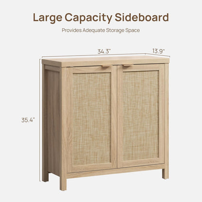 Rattan Sideboard Buffet Cabinet with Large Storage : Boho Credenza Coffee Bar Cabinet with Adjustable Shelves, Farmhouse Console Table for Kitchen, Living Room, Entryway, Natural, 2 Pieces